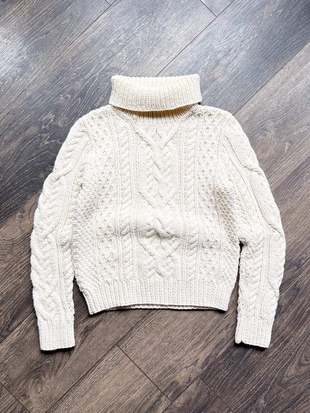 Lauren Ralph Lauren Women’s Petite Fisherman Sweater Wool Hand Knit Turtleneck